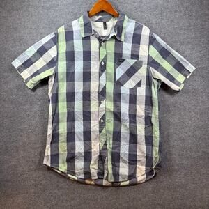 RVCA Button Up Shirt Men's XL Blue/Green Plaid SS Casual Skater